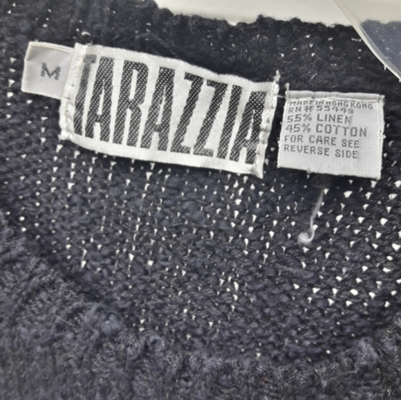 Vintage Chunky Knit Sweater Black and White Linen Cotton Sweater Sz ML - Picture 6 of 7